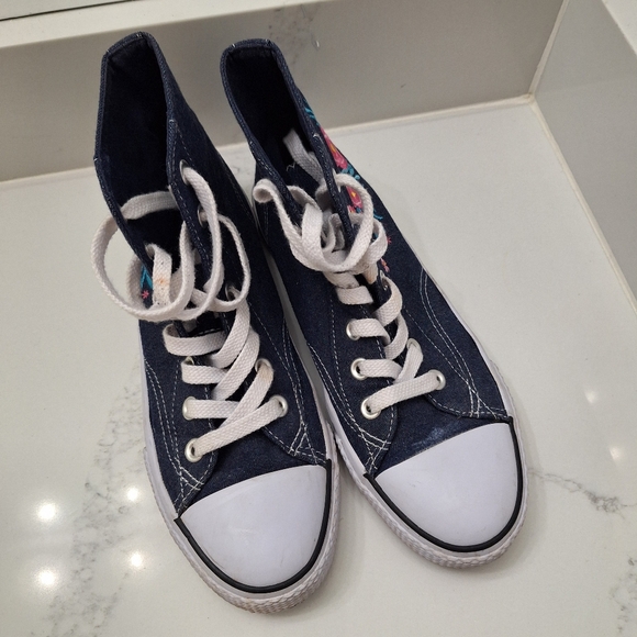 Airwalk Floral Embroidered Denim High-Top Sneakers – Canvas, Navy Blue - Picture 8 of 8